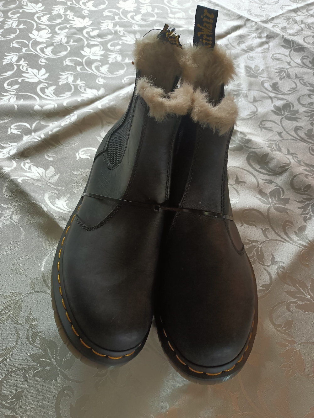 Dr. Martens Black Leather Fur-Trim Chelsea Boots